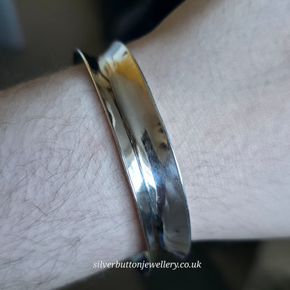 Sterling Silver Vintage Plain Polished Concave Ribbon Style Bangle