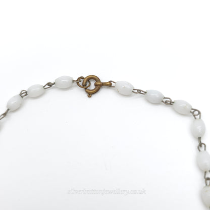 Antique / Vintage White Murano Glass Bird And Green Leaf Necklace