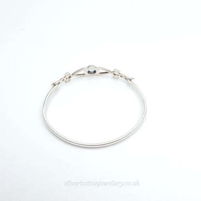Sterling Silver Vintage Round Cut Blue Topaz Openwork Bangle