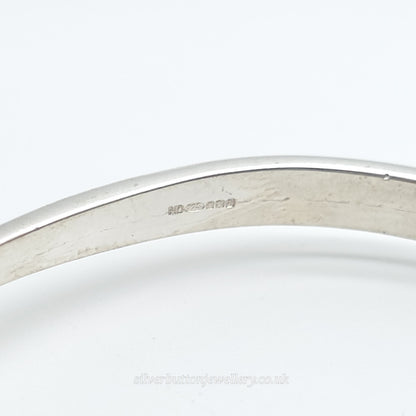 Sterling Silver Vintage Round Cut Blue Topaz Openwork Bangle