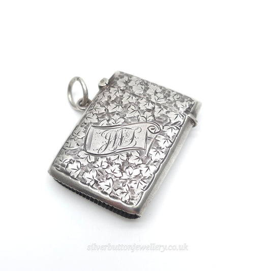 Sterling Silver Antique Leafy Foliate Engraved Vesta Case