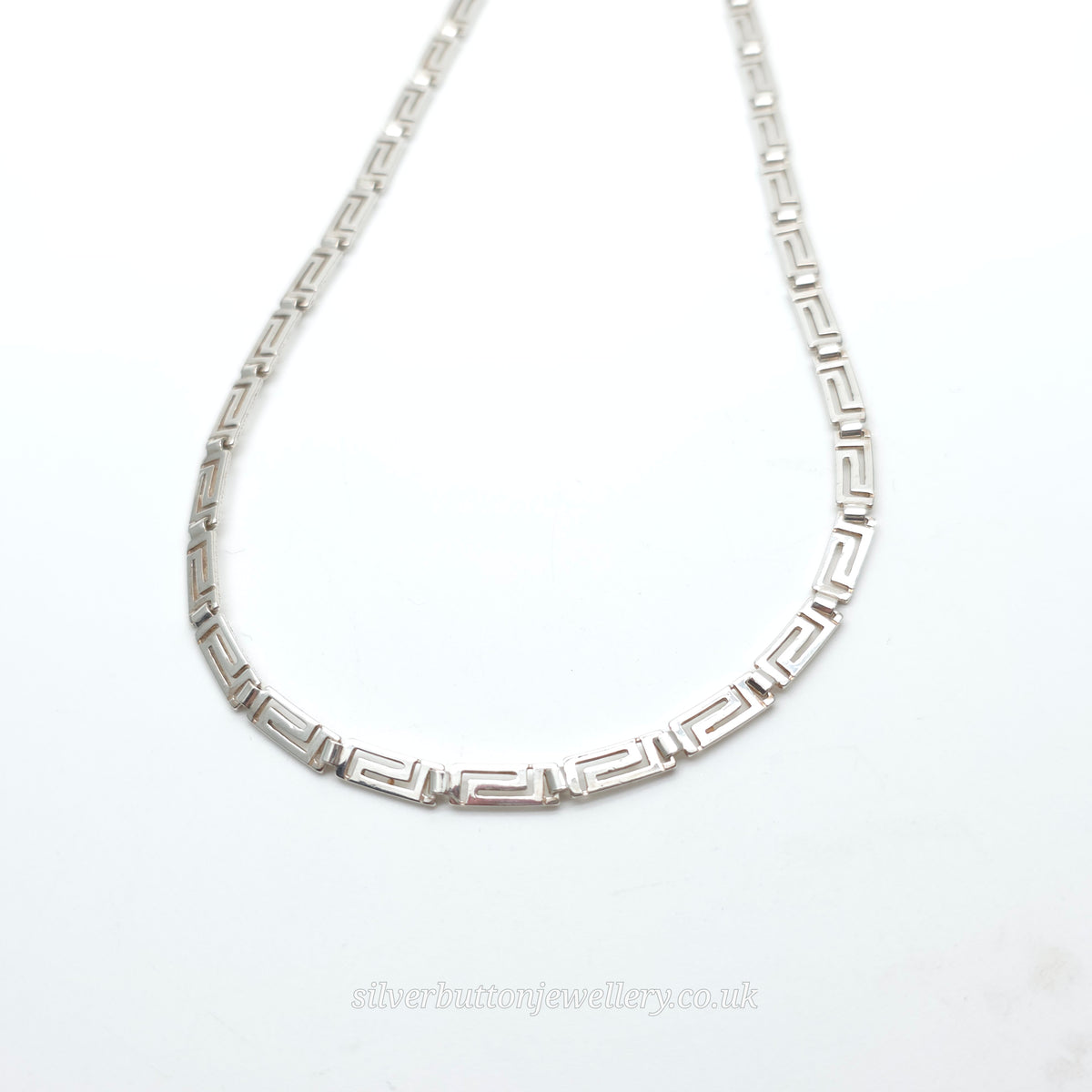 Sterling Silver Vintage Rectangular Greek Key Style Link Necklace 16 Inch