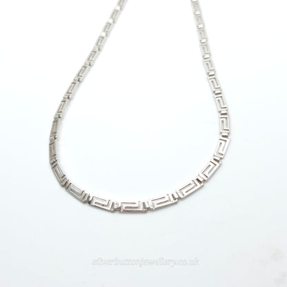 Sterling Silver Vintage Rectangular Greek Key Style Link Necklace 16 Inch
