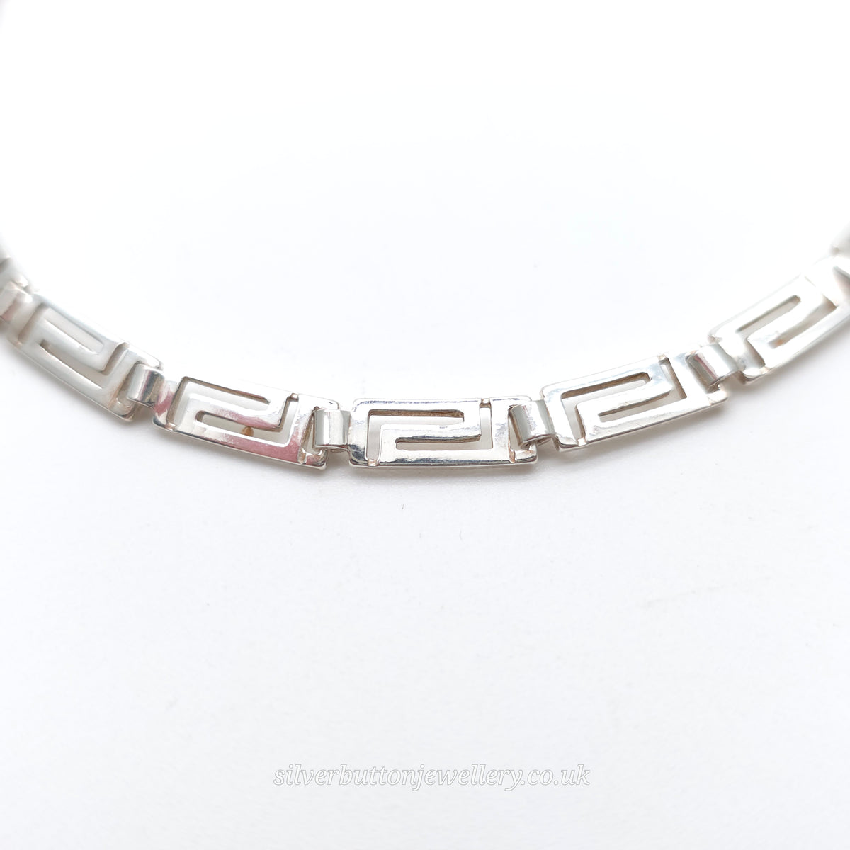 Sterling Silver Vintage Rectangular Greek Key Style Link Necklace 16 Inch