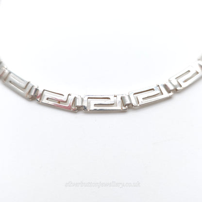 Sterling Silver Vintage Rectangular Greek Key Style Link Necklace 16 Inch