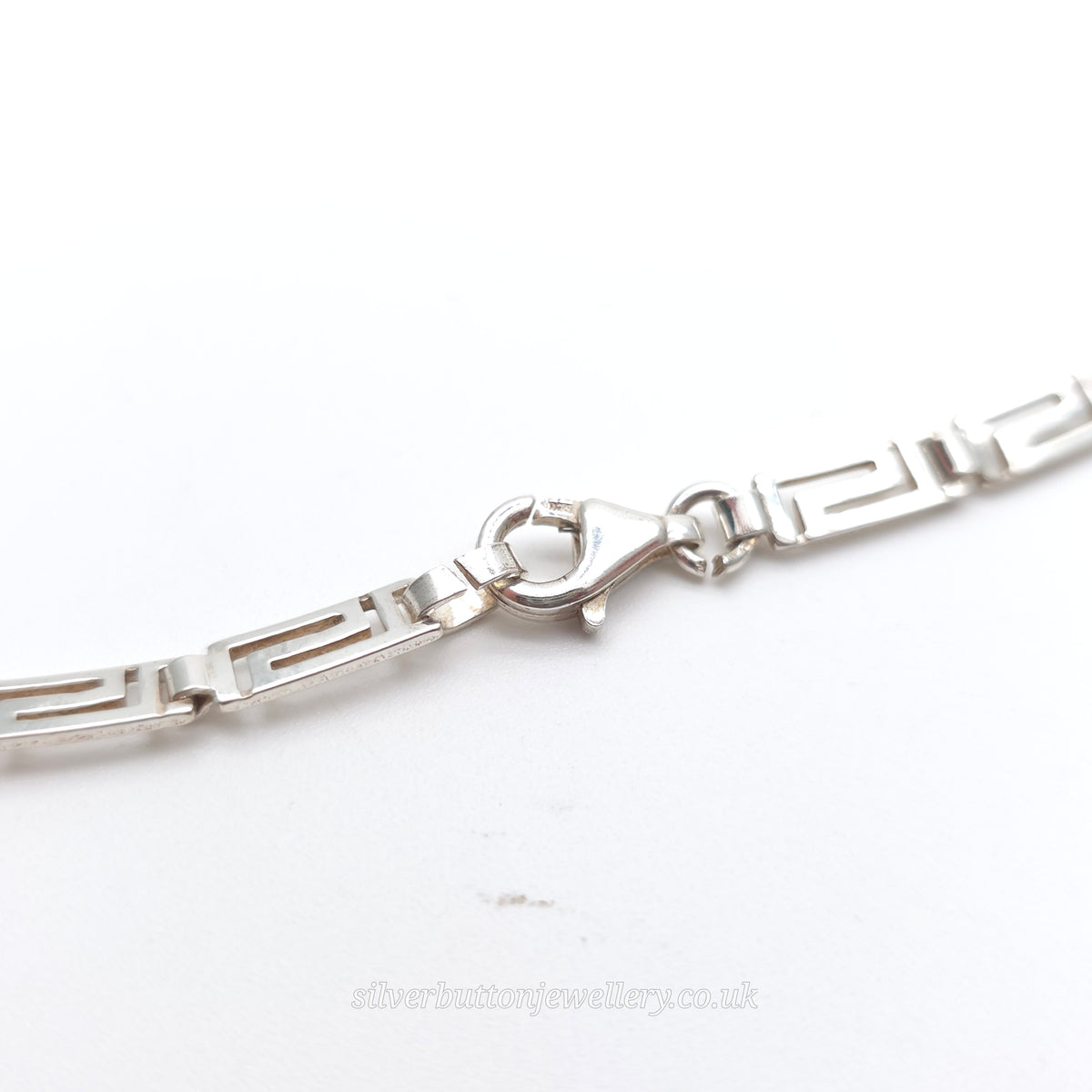 Sterling Silver Vintage Rectangular Greek Key Style Link Necklace 16 Inch