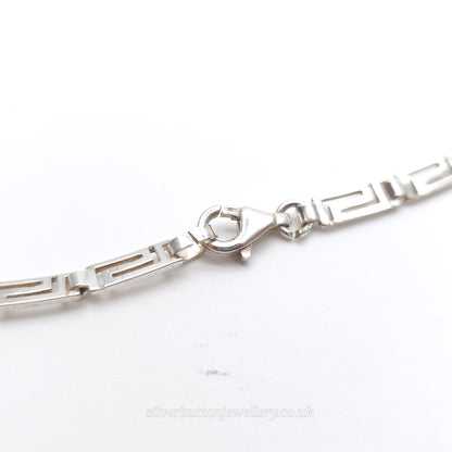 Sterling Silver Vintage Rectangular Greek Key Style Link Necklace 16 Inch