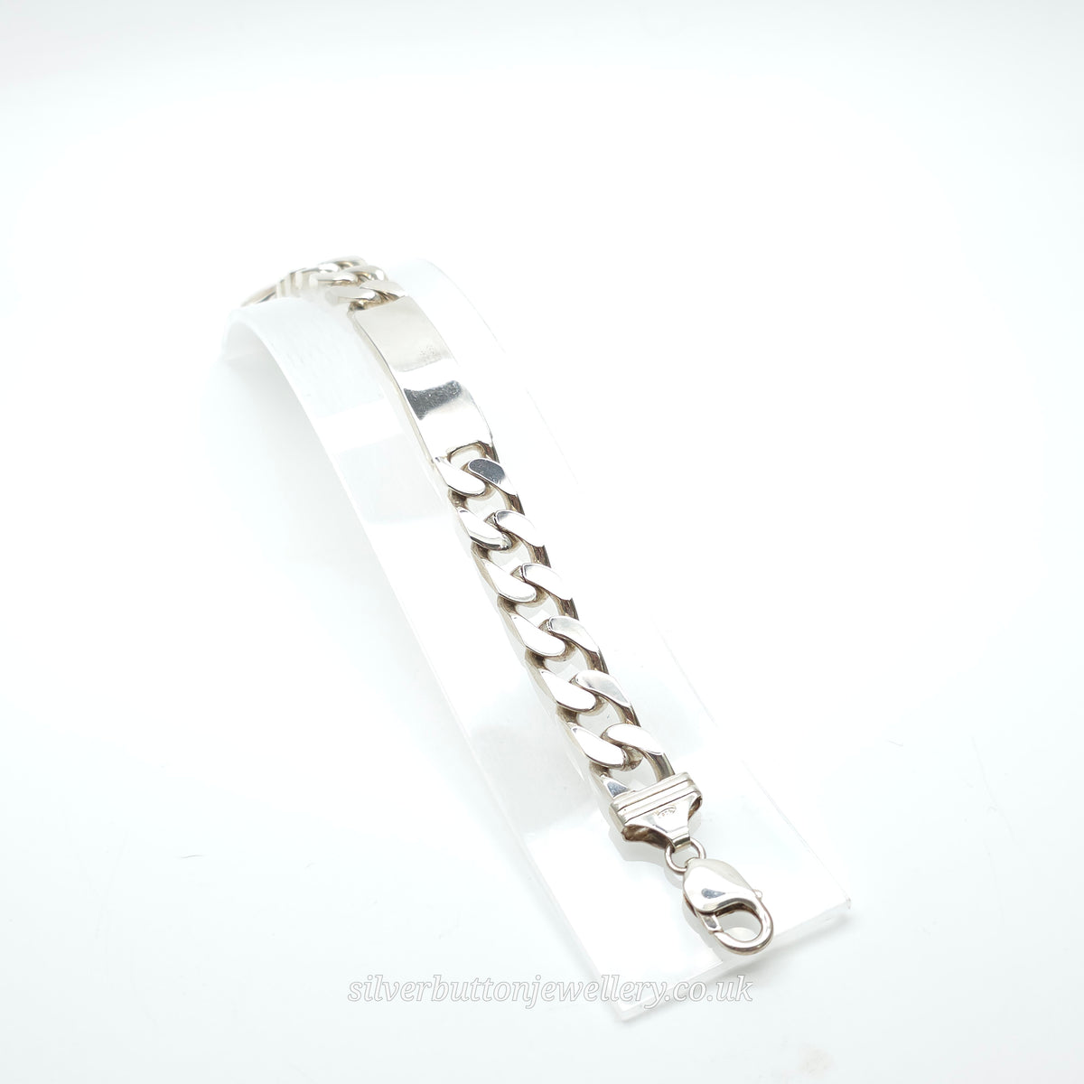 Sterling Silver Gents XL Chunky Rectangular ID Panel Filed Curb Bracelet
