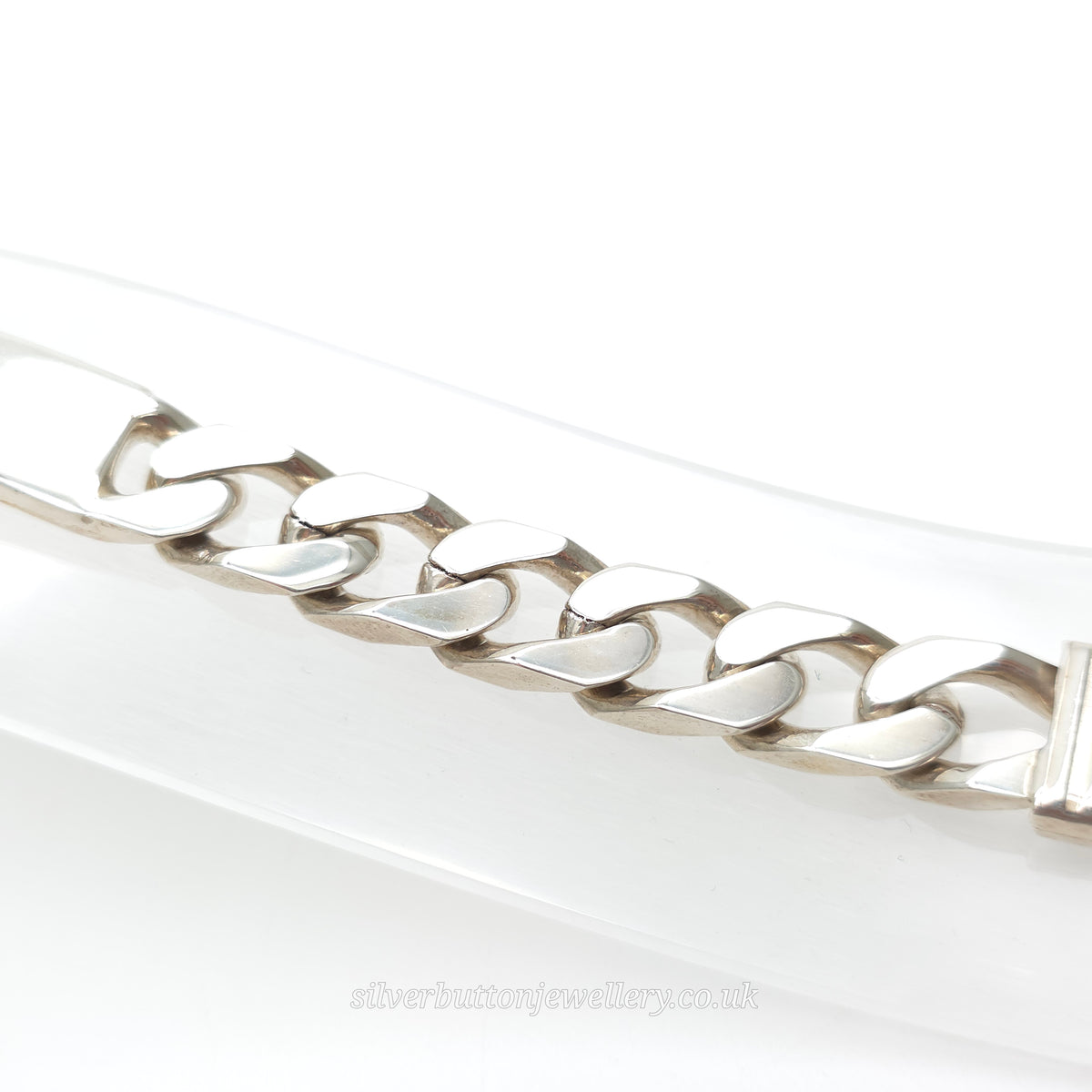 Sterling Silver Gents XL Chunky Rectangular ID Panel Filed Curb Bracelet