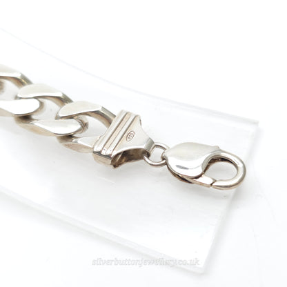 Sterling Silver Gents XL Chunky Rectangular ID Panel Filed Curb Bracelet