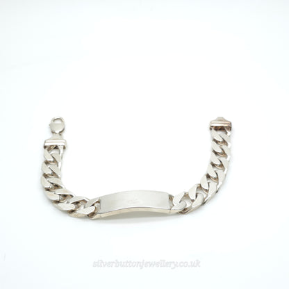 Sterling Silver Gents XL Chunky Rectangular ID Panel Filed Curb Bracelet