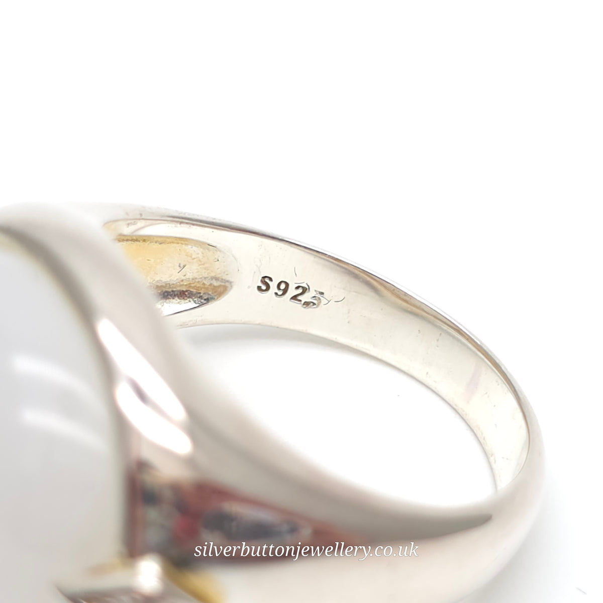 Sterling Silver Large Chunky Oval Cabochon White Chalcedony And Zircon Ring