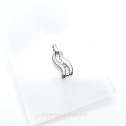 9ct White Gold Small Double Wave Round Cut Diamond Trilogy Pendant