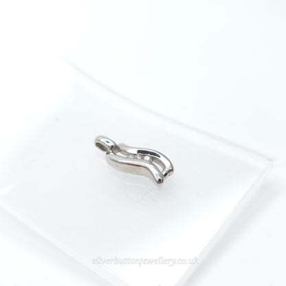 9ct White Gold Small Double Wave Round Cut Diamond Trilogy Pendant