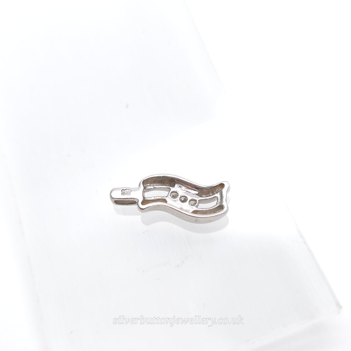 9ct White Gold Small Double Wave Round Cut Diamond Trilogy Pendant
