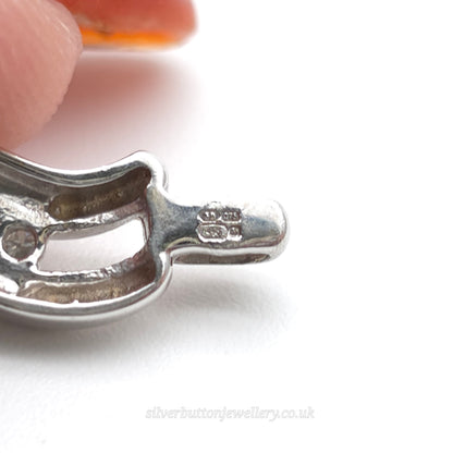 9ct White Gold Small Double Wave Round Cut Diamond Trilogy Pendant