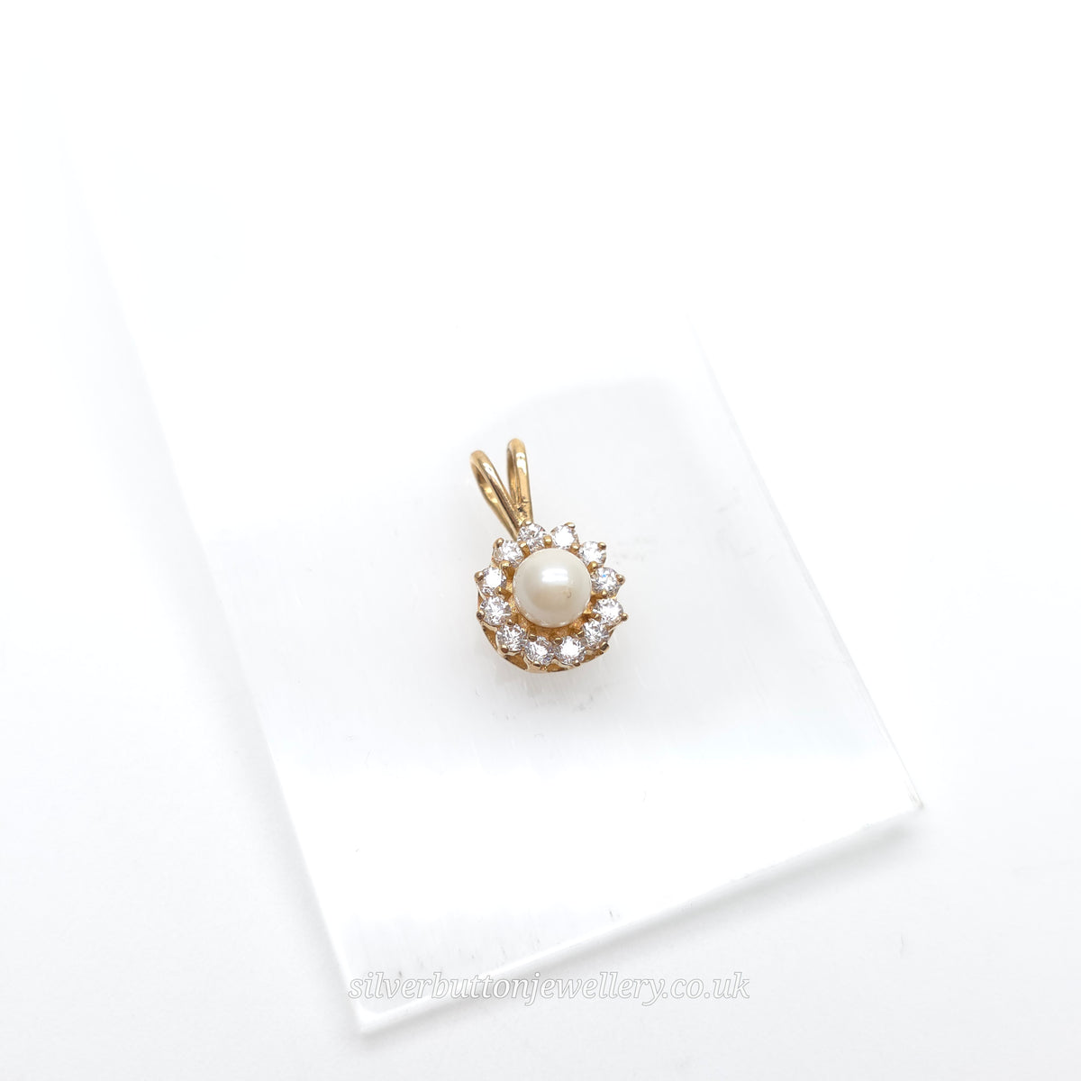 9ct Yellow Gold Small White Pearl And White Stone Halo Cluster Pendant Piece