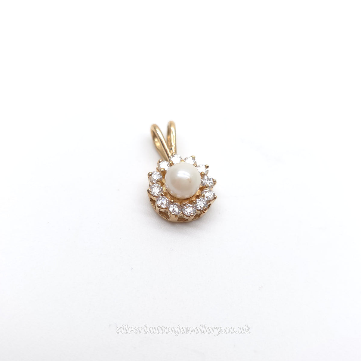 9ct Yellow Gold Small White Pearl And White Stone Halo Cluster Pendant Piece
