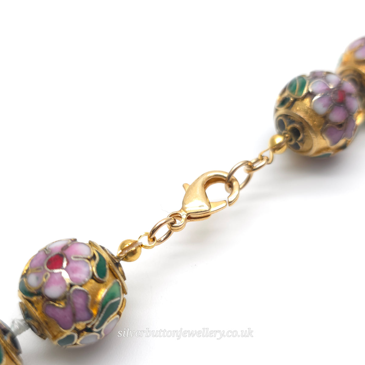 Vintage Gold Plated Enamel Floral Patterned Cloisonne Knotted Bead Necklace