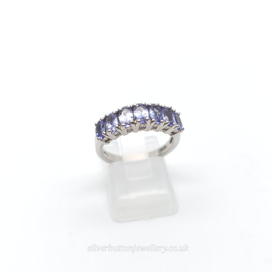 Sterling Silver Oval Cut Multi-Stone Tanzanite Half Eternity Style Row Ring