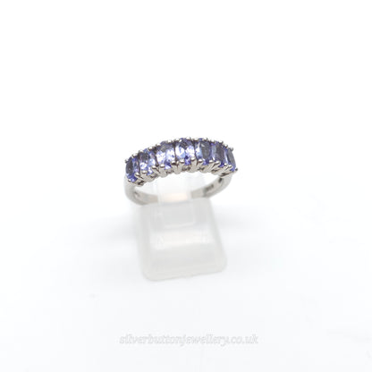 Sterling Silver Oval Cut Multi-Stone Tanzanite Half Eternity Style Row Ring