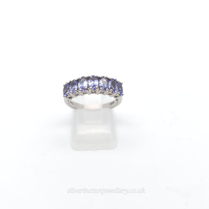 Sterling Silver Oval Cut Multi-Stone Tanzanite Half Eternity Style Row Ring