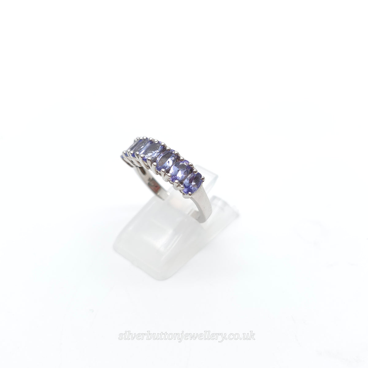 Sterling Silver Oval Cut Multi-Stone Tanzanite Half Eternity Style Row Ring