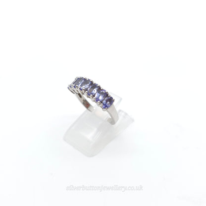 Sterling Silver Oval Cut Multi-Stone Tanzanite Half Eternity Style Row Ring