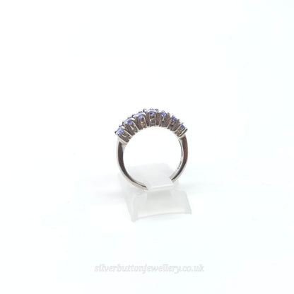 Sterling Silver Oval Cut Multi-Stone Tanzanite Half Eternity Style Row Ring