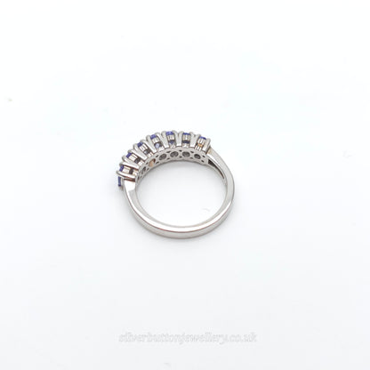 Sterling Silver Oval Cut Multi-Stone Tanzanite Half Eternity Style Row Ring