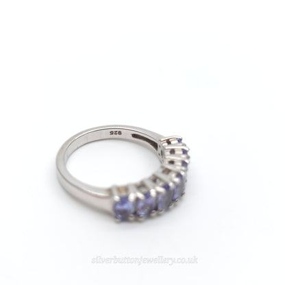 Sterling Silver Oval Cut Multi-Stone Tanzanite Half Eternity Style Row Ring