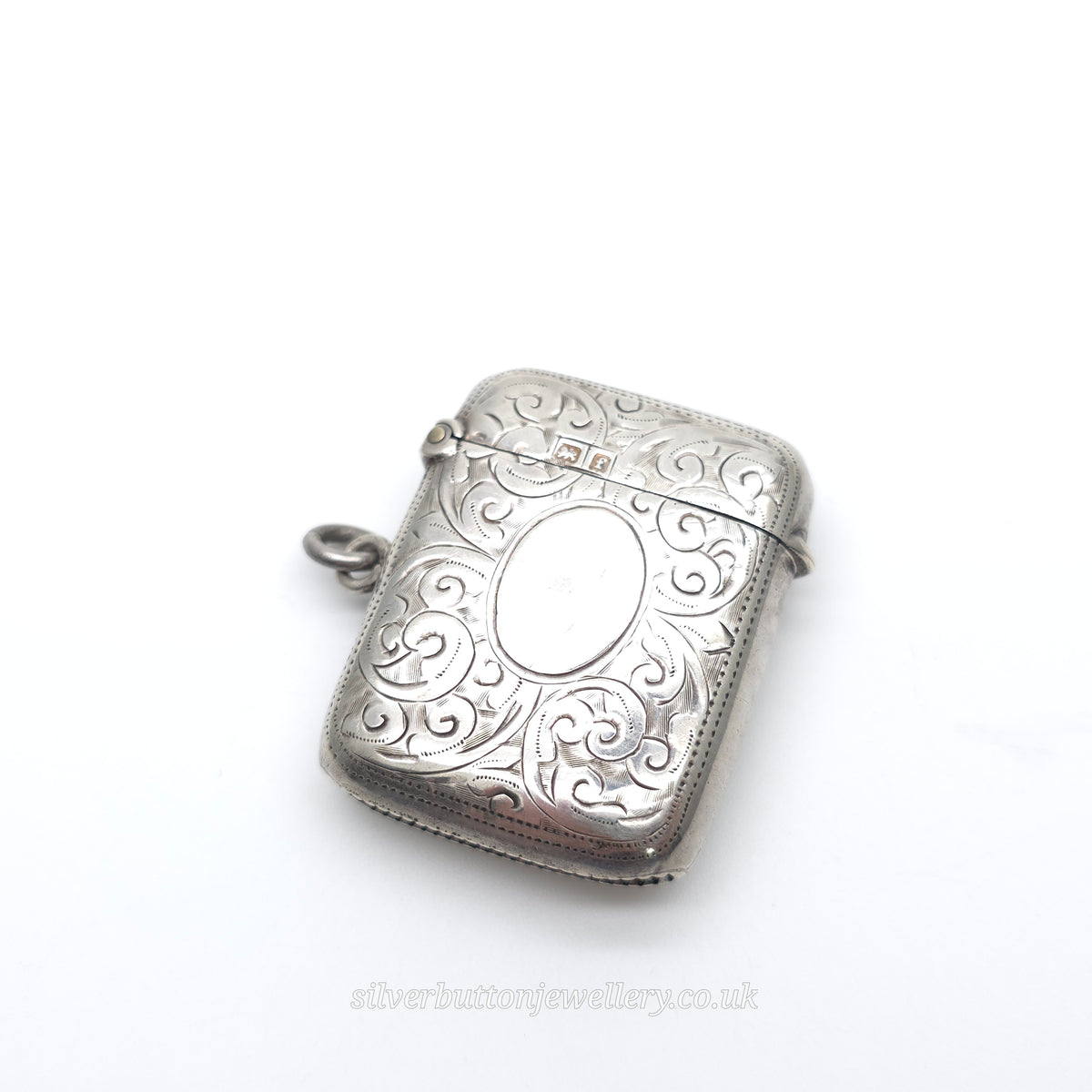 Sterling Silver Antique Engraved Scrollwork Patterned Vesta Case 1905