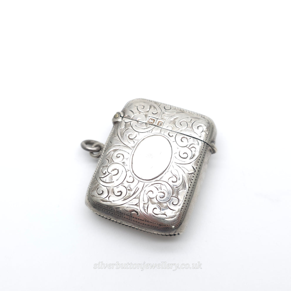 Sterling Silver Antique Engraved Scrollwork Patterned Vesta Case 1905 ...