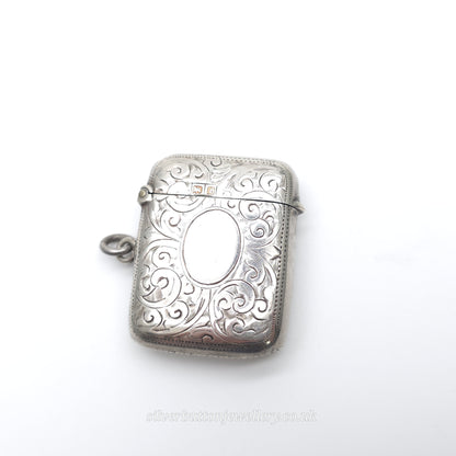 Sterling Silver Antique Engraved Scrollwork Patterned Vesta Case 1905