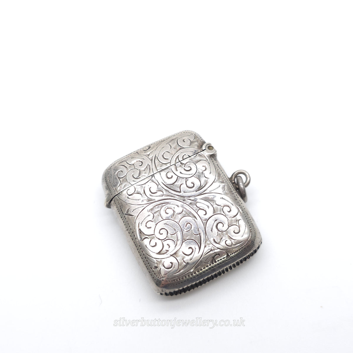 Sterling Silver Antique Engraved Scrollwork Patterned Vesta Case 1905
