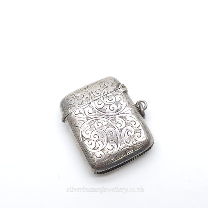 Sterling Silver Antique Engraved Scrollwork Patterned Vesta Case 1905