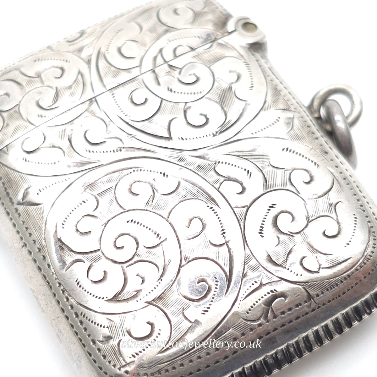 Sterling Silver Antique Engraved Scrollwork Patterned Vesta Case 1905