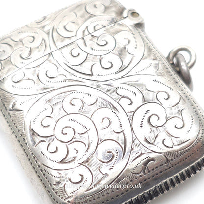 Sterling Silver Antique Engraved Scrollwork Patterned Vesta Case 1905