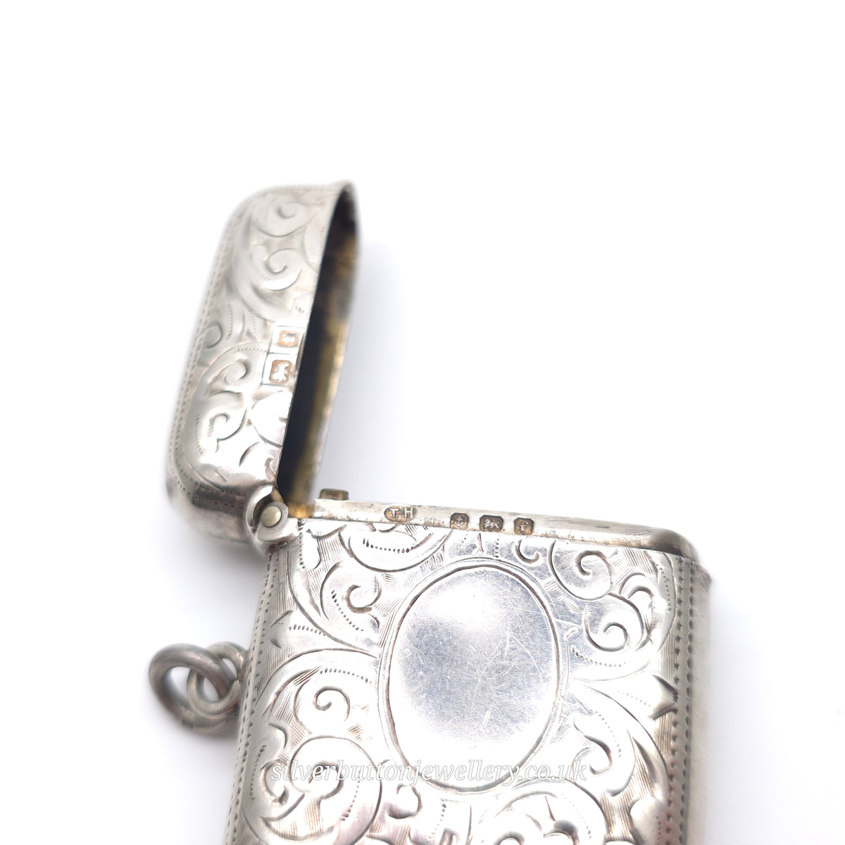 Sterling Silver Antique Engraved Scrollwork Patterned Vesta Case 1905