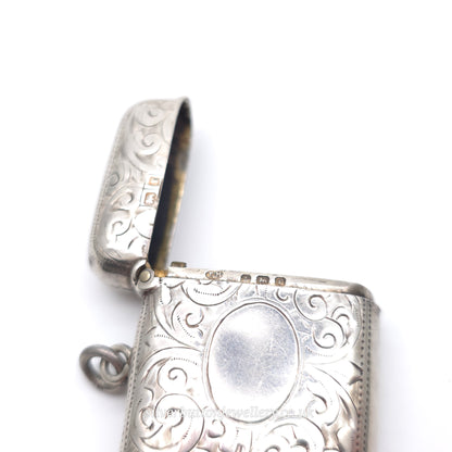 Sterling Silver Antique Engraved Scrollwork Patterned Vesta Case 1905
