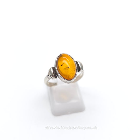 Sterling Silver Vintage Oval Cabochon Solitaire Ring