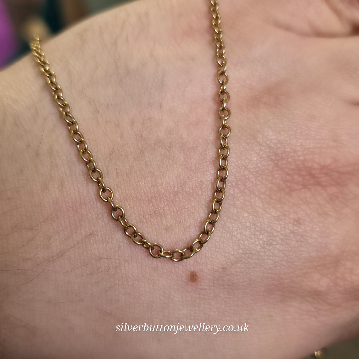 9ct Yellow Gold Vintage Small Round Belcher Link Chain Necklace 22 Inch