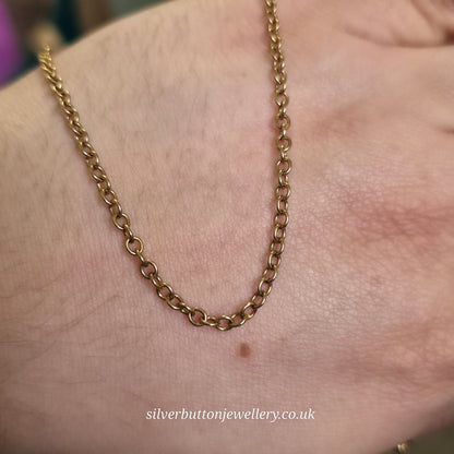 9ct Yellow Gold Vintage Small Round Belcher Link Chain Necklace 22 Inch