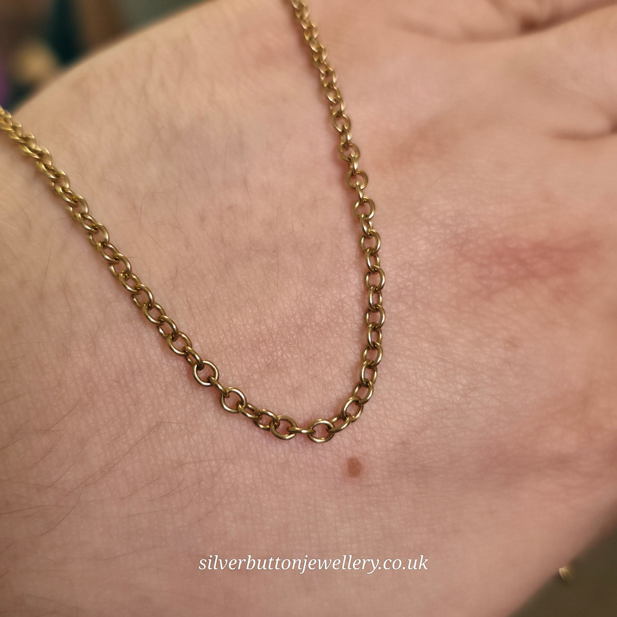 9ct Yellow Gold Vintage Small Round Belcher Link Chain Necklace 22 Inch