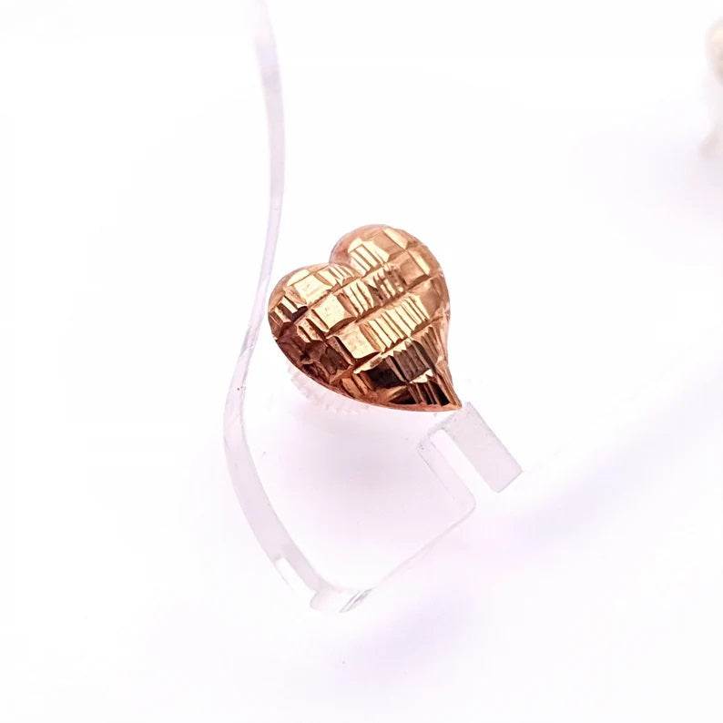 9ct yellow gold textured and domed heart stud earrings