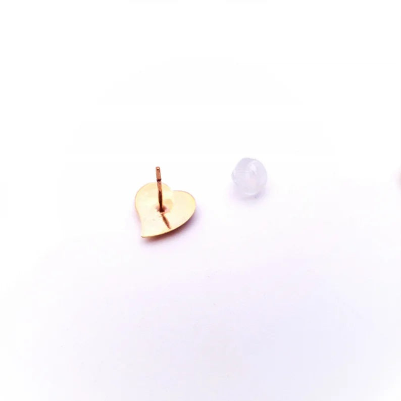 9ct yellow gold textured and domed heart stud earrings