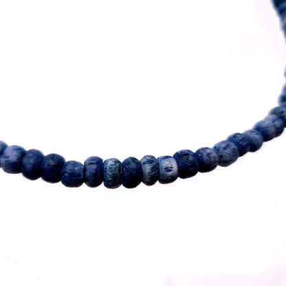 dyed dark blue coral bead necklace with sterling silver catch