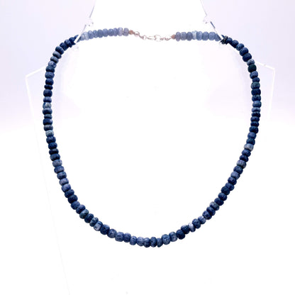 dyed dark blue coral bead necklace with sterling silver catch