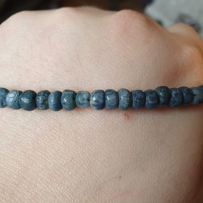 dyed dark blue coral bead necklace with sterling silver catch