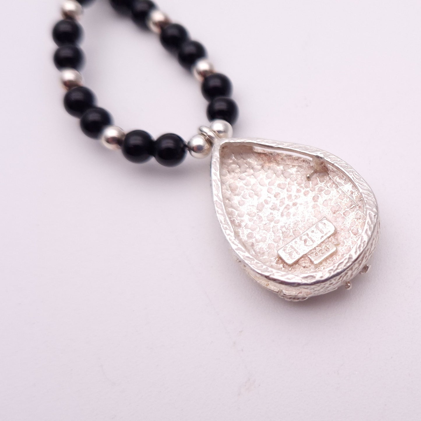 Sterling Silver and Onyx Beaded Necklace with pendant